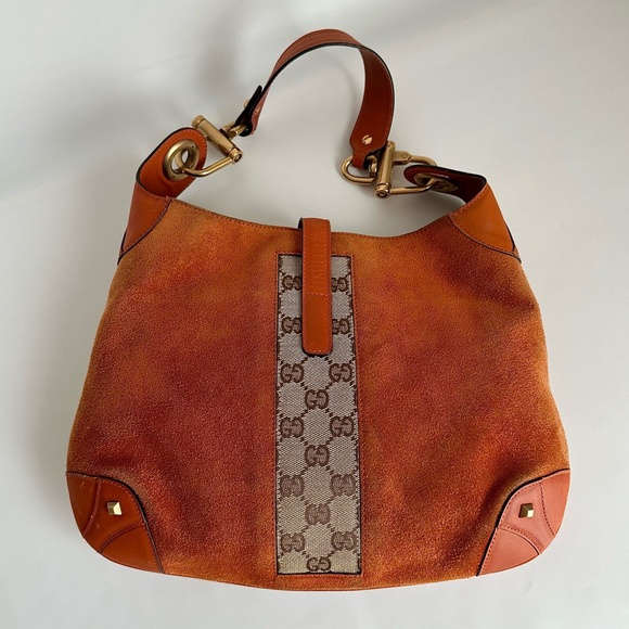 ✨GUCCI Suede Priston Lock Small Jackie O Hobo Shoulder Bag Burnt Orange - Picture 5 of 15